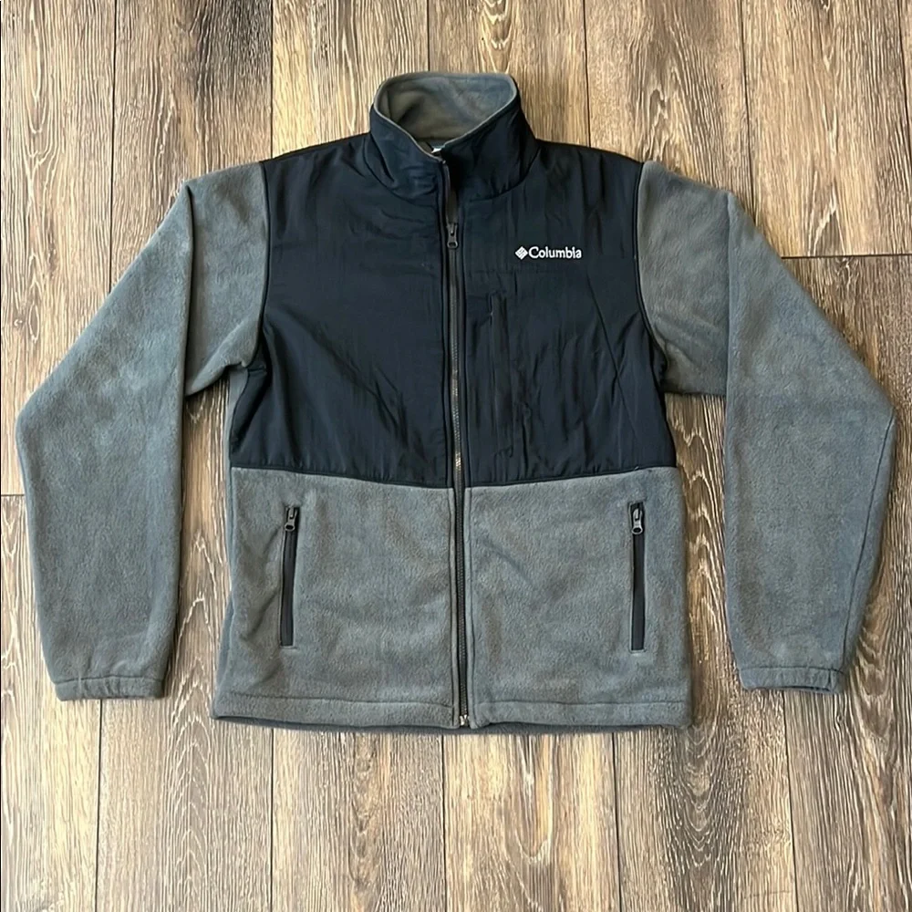 Columbia Two-Tone Fleece Jacket in Black and Gray Adult Size Small
